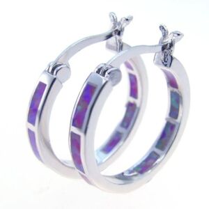 Purple Simulated Opal Hoop Earring with Siver Overlay